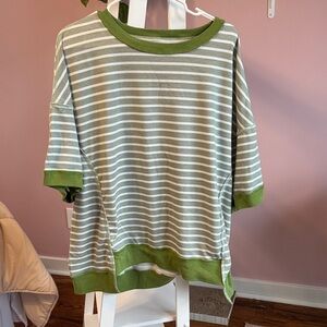 Amazon Green and White Striped Short Sleeve Tee